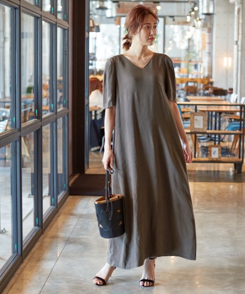 High-Low Loose Solid Color V-Neck Maxi Dresses Midi Dresses
