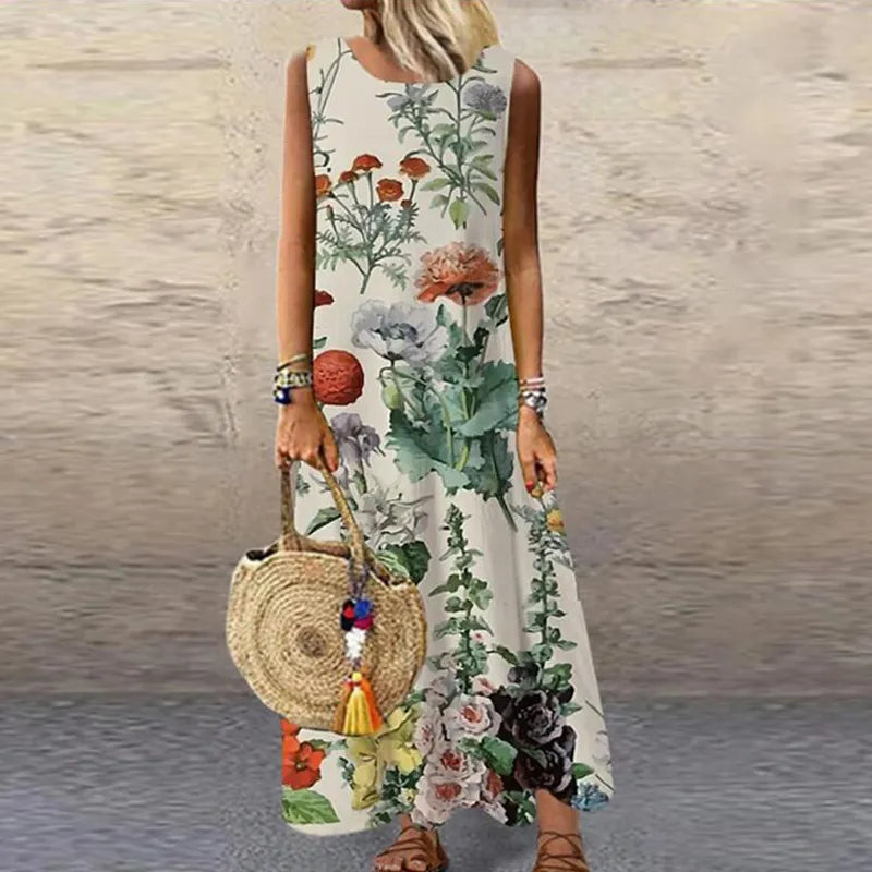 Vintage Floral Printed Long Dress