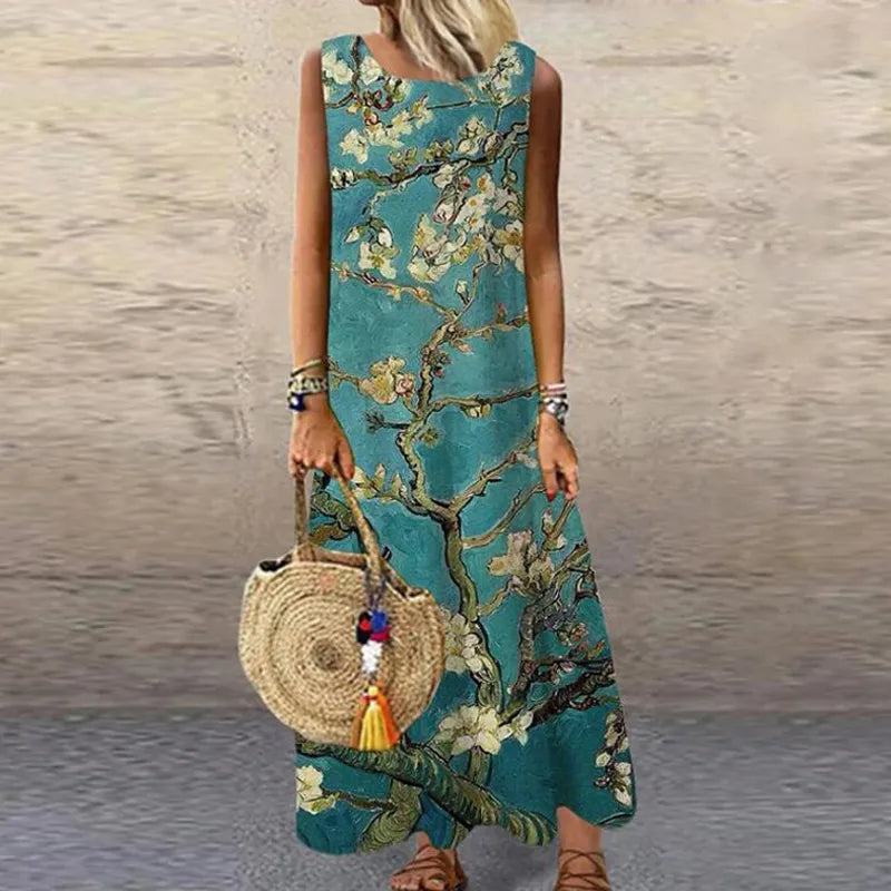 Vintage Floral Printed Long Dress