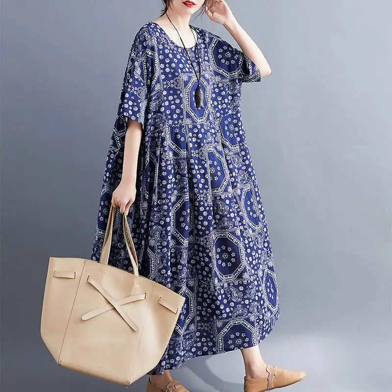 Oversized Vintage Casual Geometric Print Casual Sun Dress