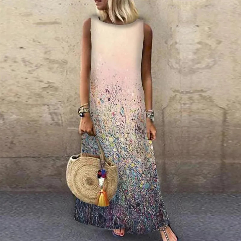 Vintage Floral Printed Long Dress