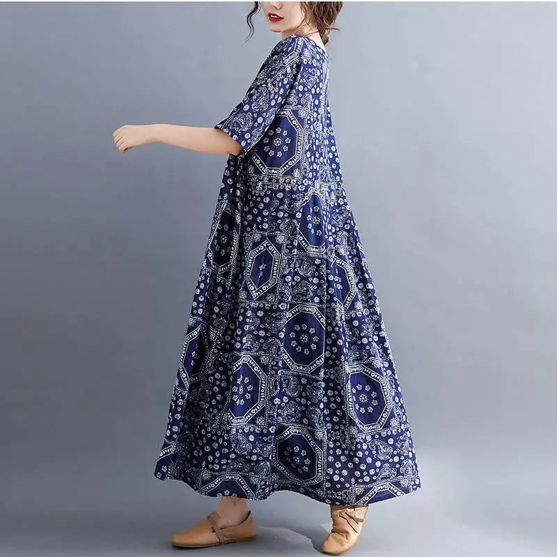 Oversized Vintage Casual Geometric Print Casual Sun Dress