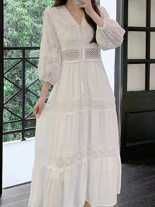 Lightweight Elegant Boho White Lace Summer Dress