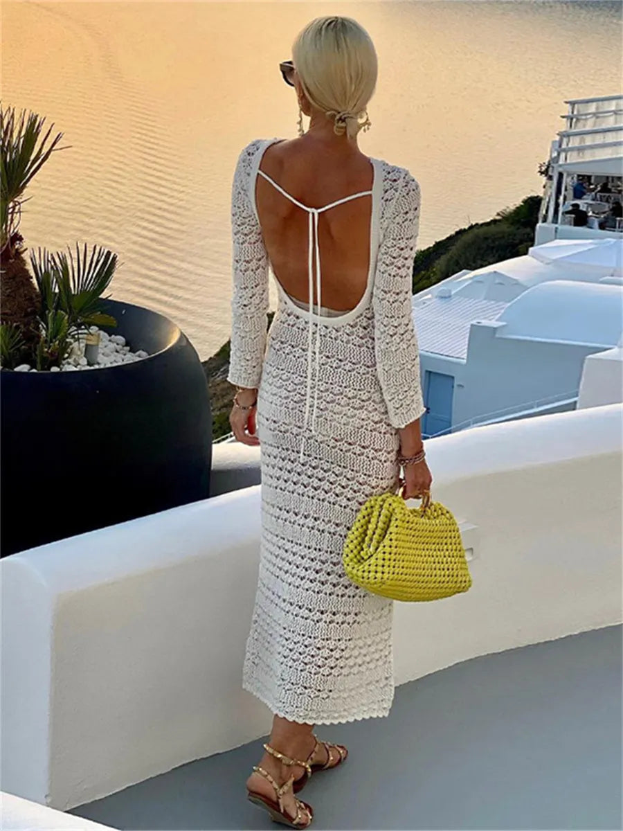 Backless Crochet Beach Long Dress