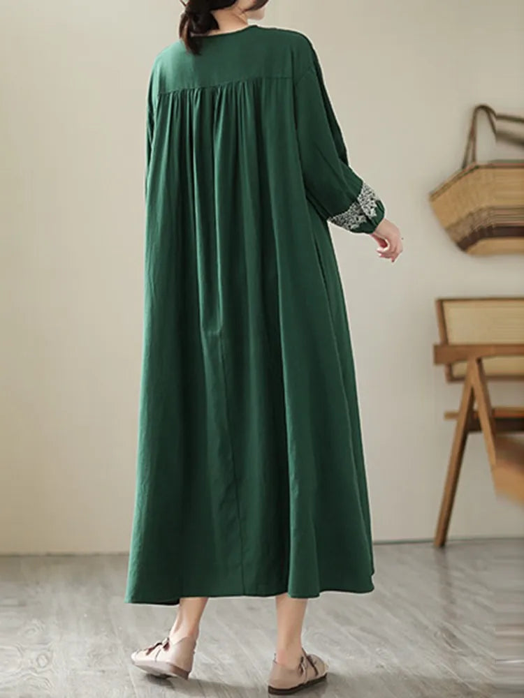 Two Tone Long Sleeve Casual Maxi Dress