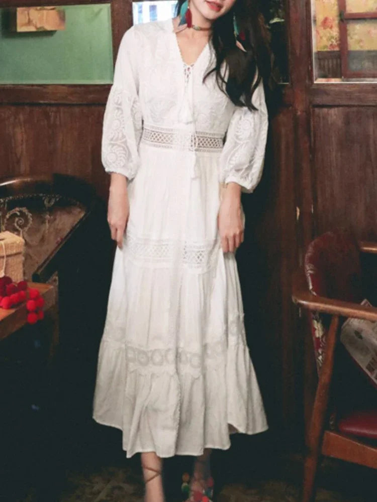 Lightweight Elegant Boho White Lace Summer Dress