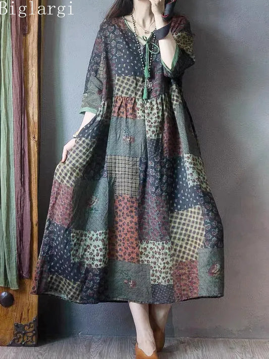 Oversized Summer Vintage Patchwork Style Dress