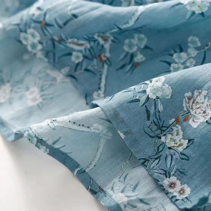 Blue Floral Waist Tie Light Summer Dress