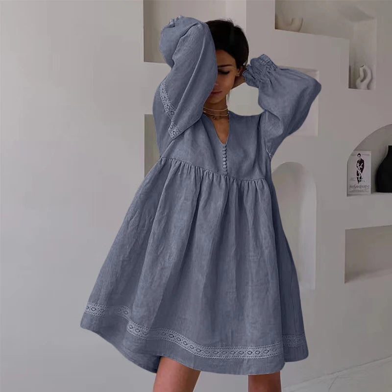 Summer French Style Dress Poofy Sleeves