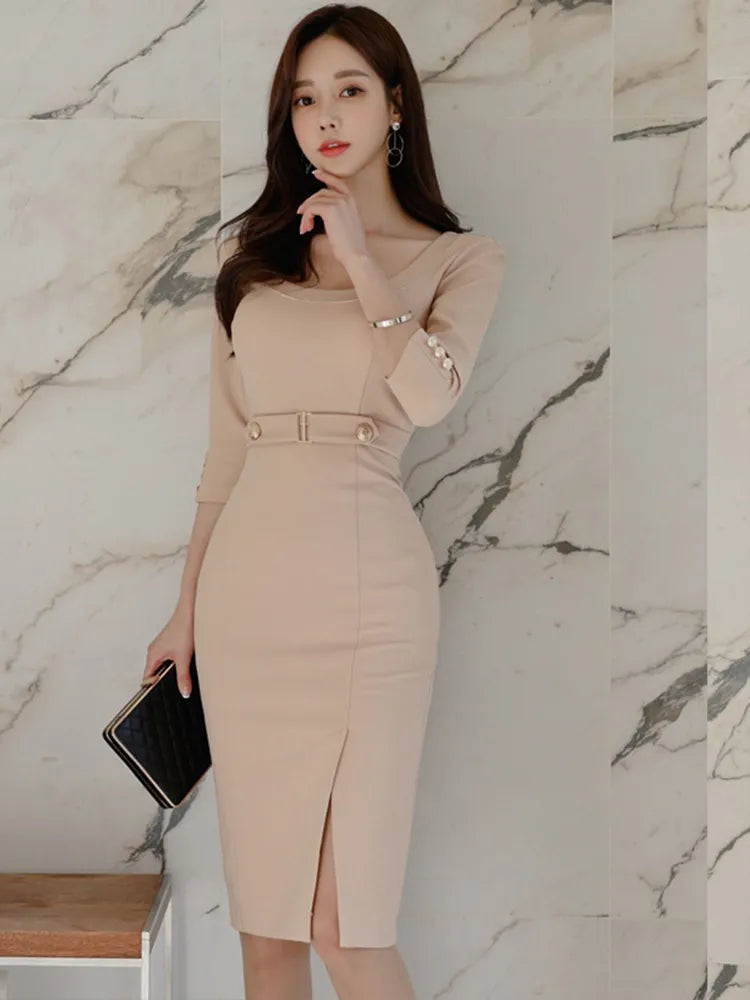 Knee Length Classy Pencil Dress Sweet Work Style Business Formal Lapel Pencil Dress Women Elegant Commute Knee Length Classy Pencil Dress Sweet Work Style Business Formal Lapel Pencil Dress Women Elegant Commute