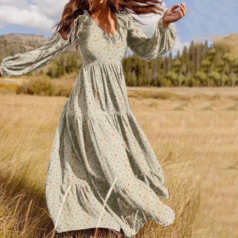 Loose V Neck Long Sleeve Dress