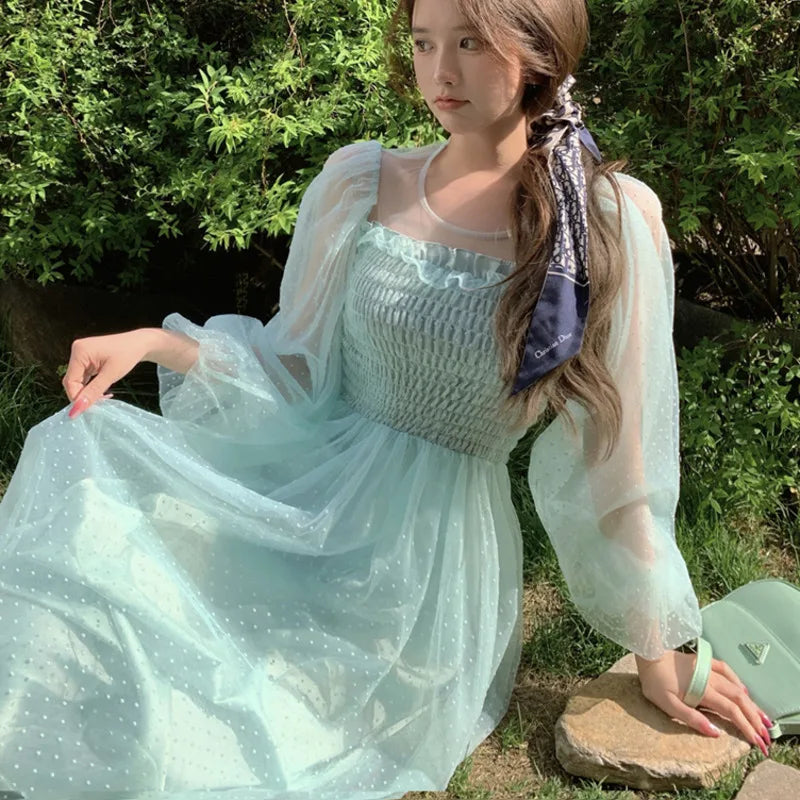 Korean Style Elegant Formal Mesh Fairy Dress