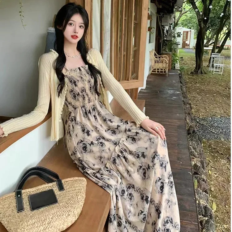 Elegant High Waisted Strap Sun Dress