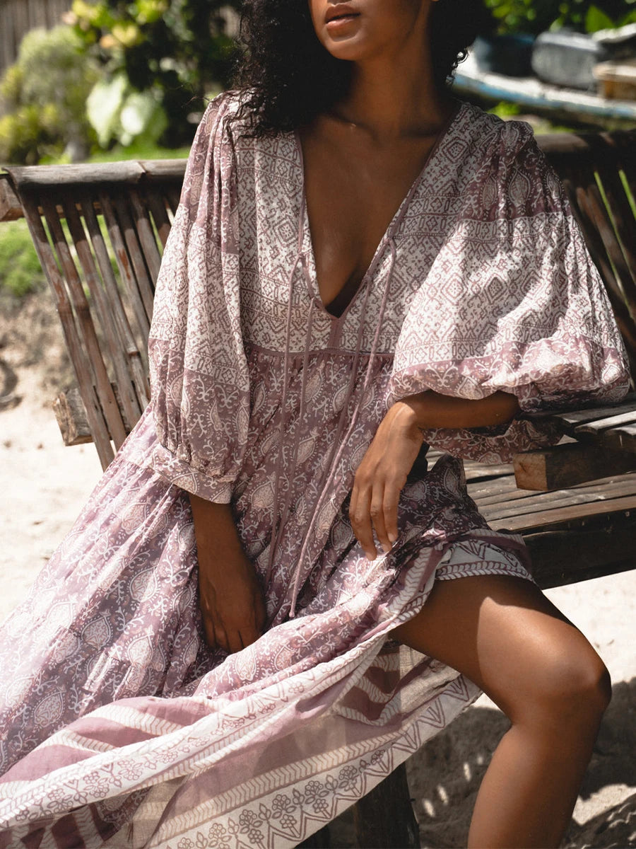 Bohemian Long Sleeve Beach Dress