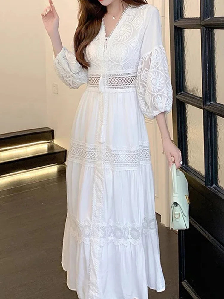 Lightweight Elegant Boho White Lace Summer Dress