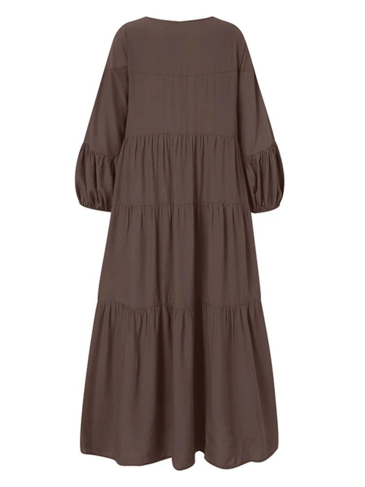 Vintage Ruffle Dress Women's Spring Sundress Casual Puff Sleeve Maxi