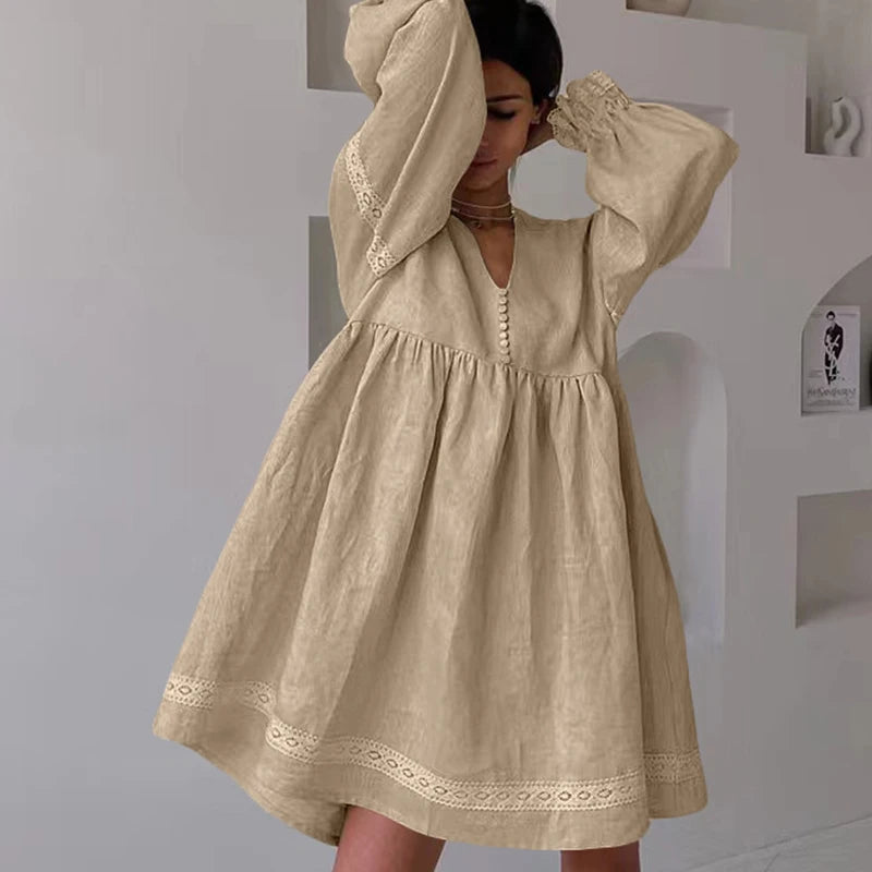 Summer French Style Dress Poofy Sleeves