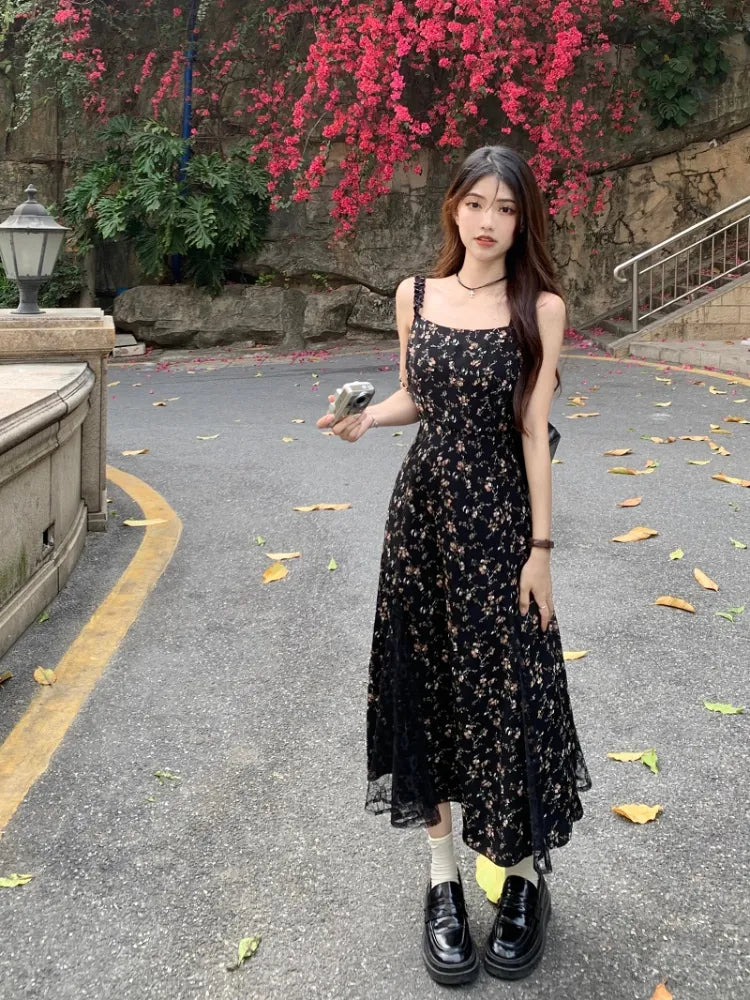 Vintage Black Floral Dress