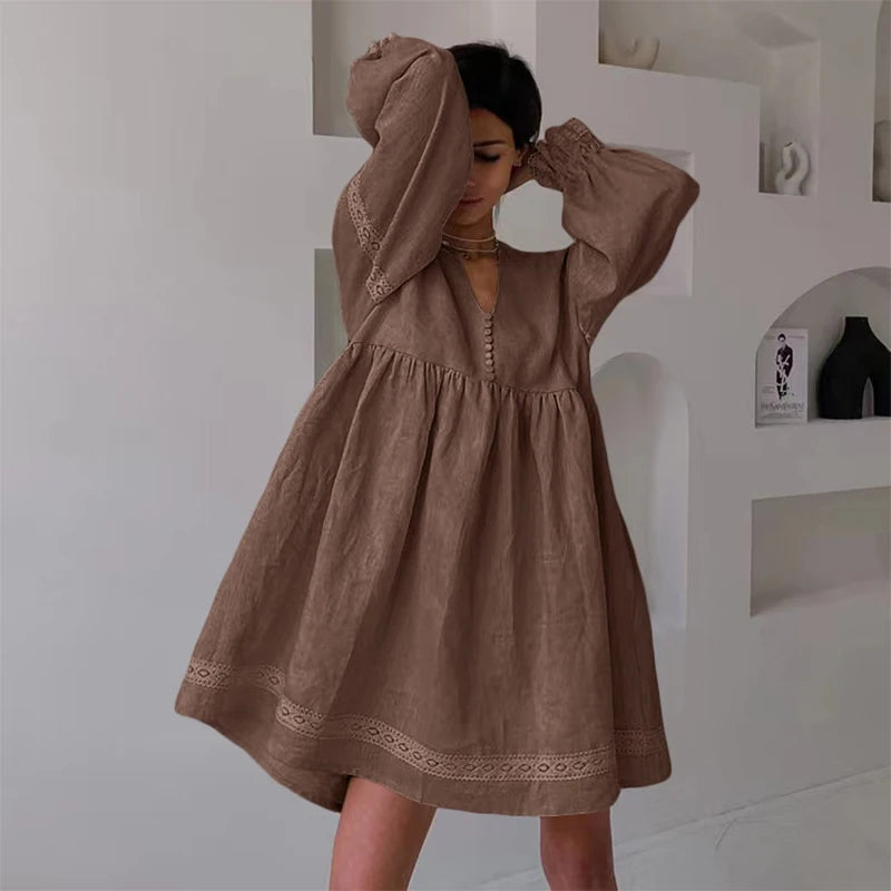 Summer French Style Dress Poofy Sleeves