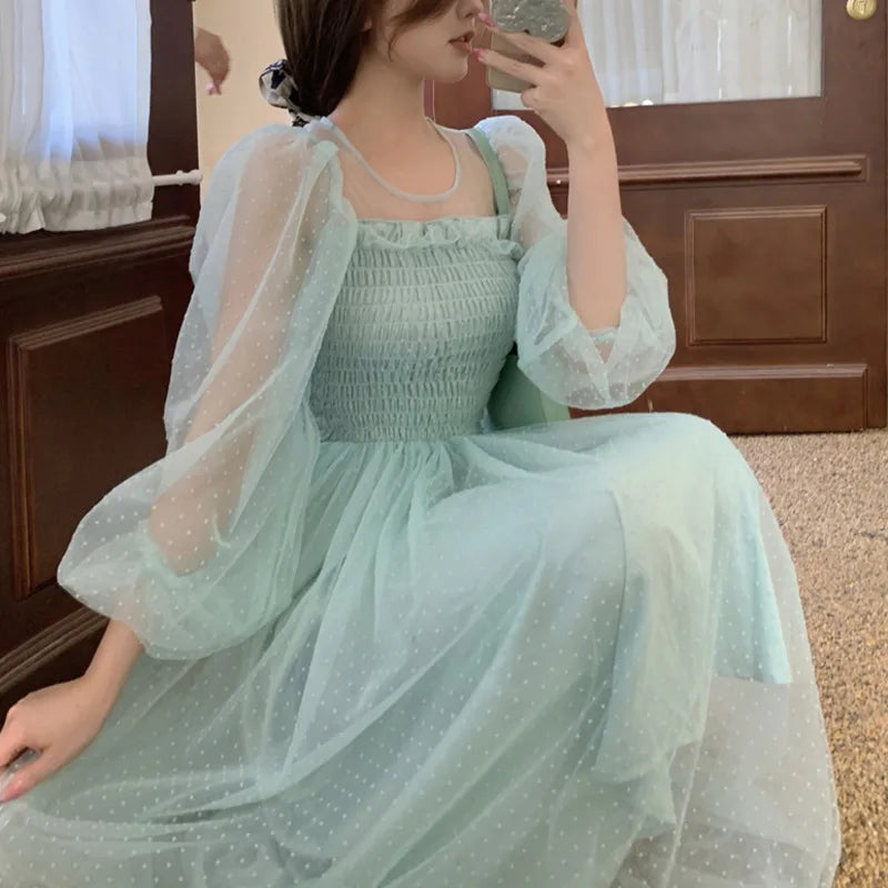 Korean Style Elegant Formal Mesh Fairy Dress
