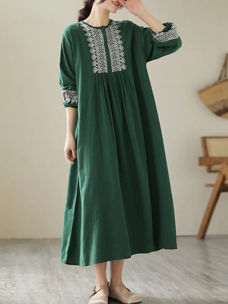 Two Tone Long Sleeve Casual Maxi Dress