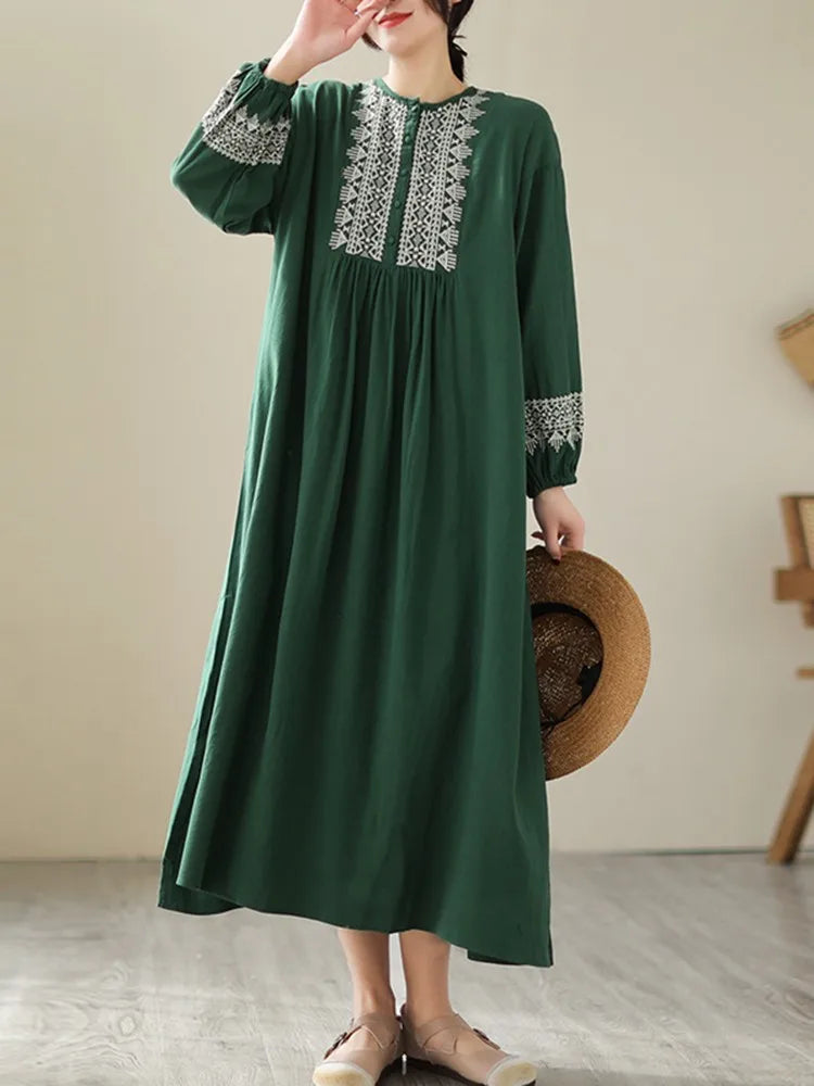 Two Tone Long Sleeve Casual Maxi Dress