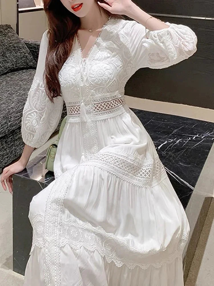 Lightweight Elegant Boho White Lace Summer Dress