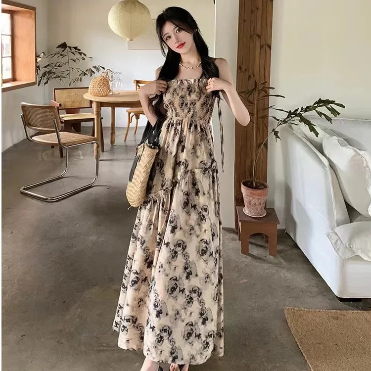 Elegant High Waisted Strap Sun Dress