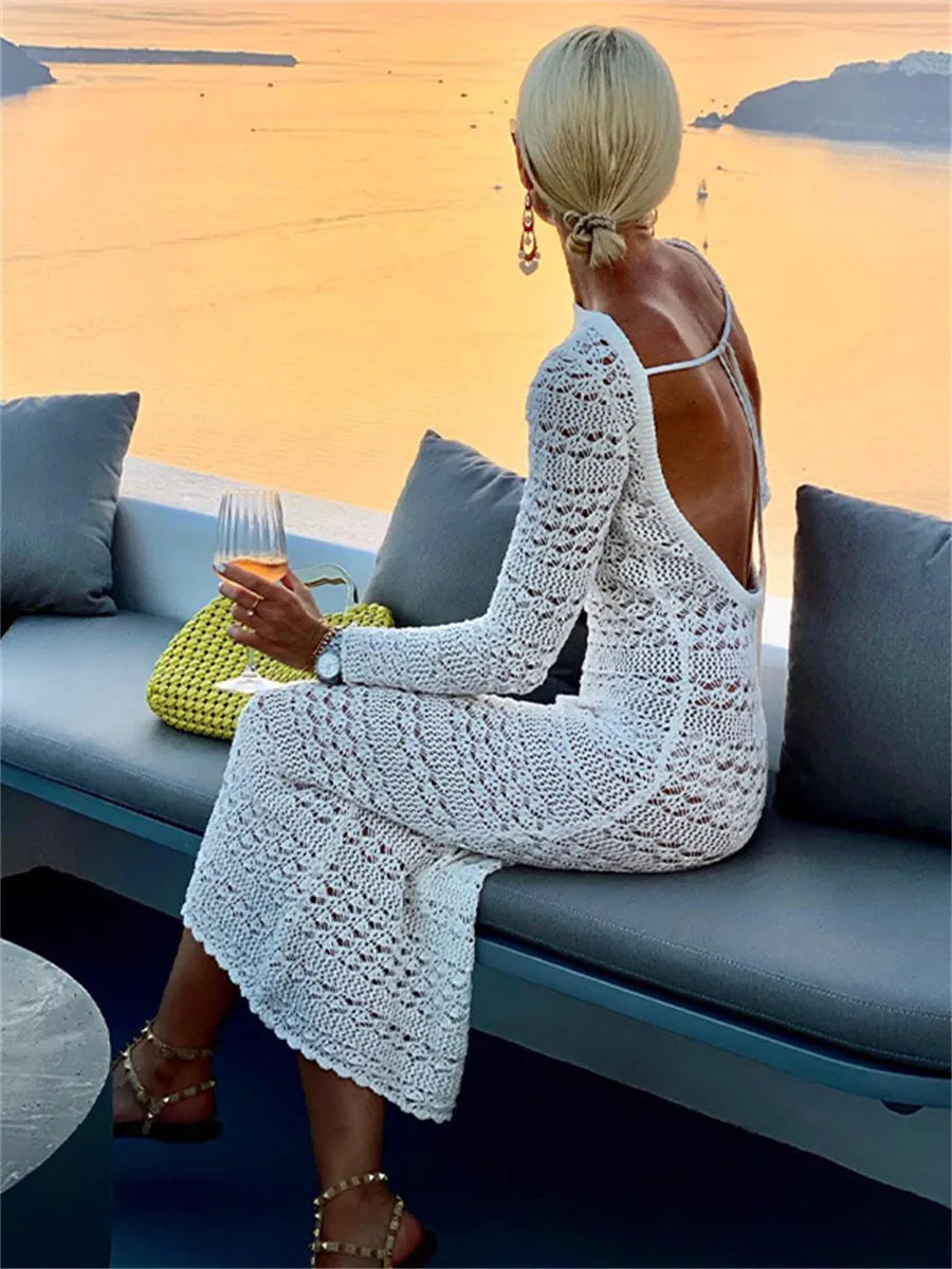Backless Crochet Beach Long Dress