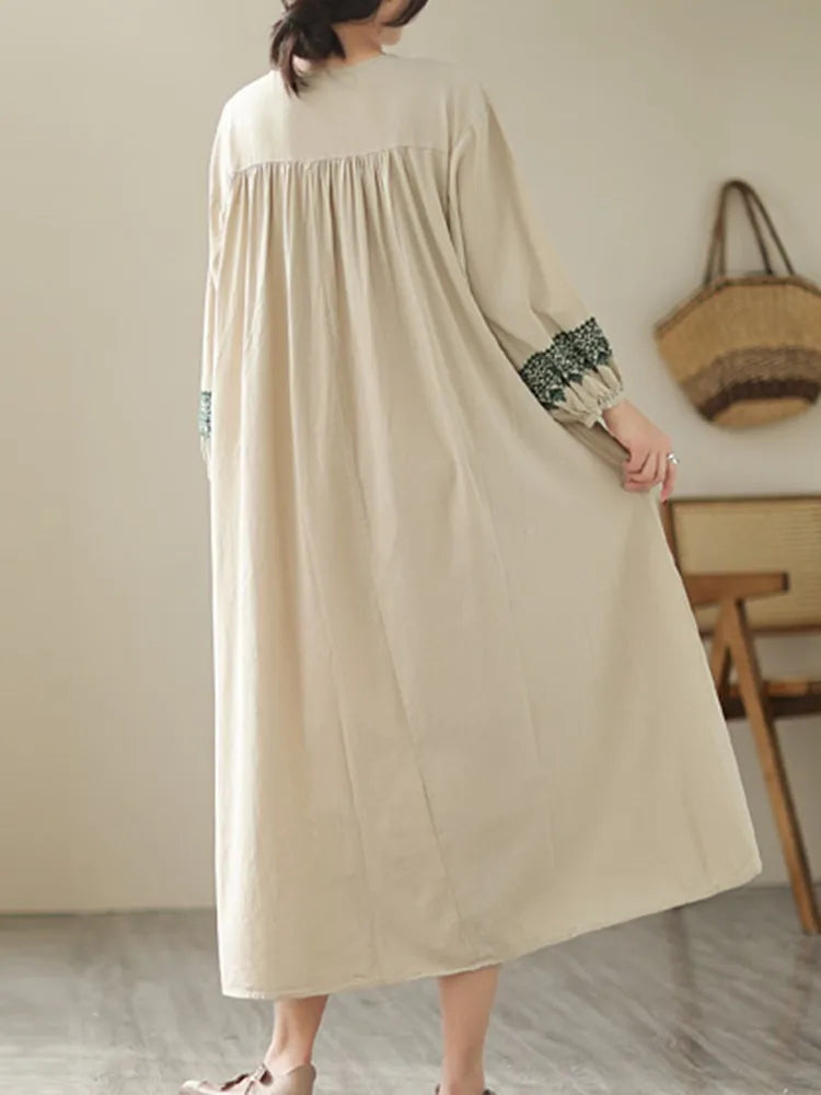 Two Tone Long Sleeve Casual Maxi Dress