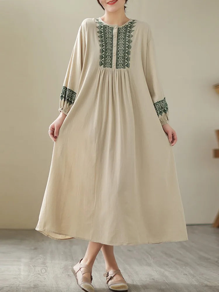 Two Tone Long Sleeve Casual Maxi Dress
