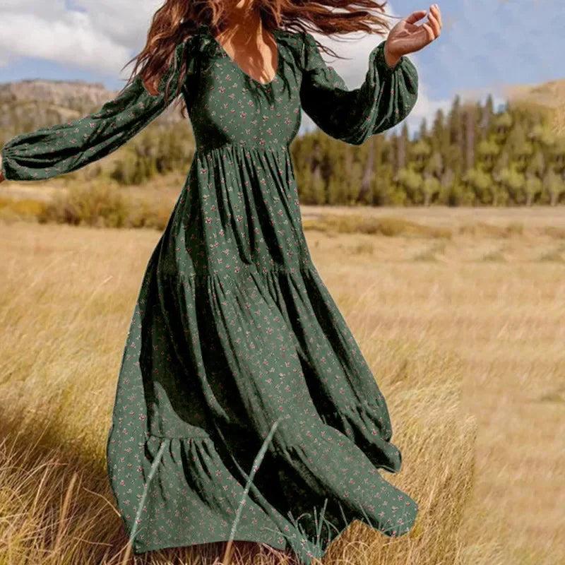Loose V Neck Long Sleeve Dress