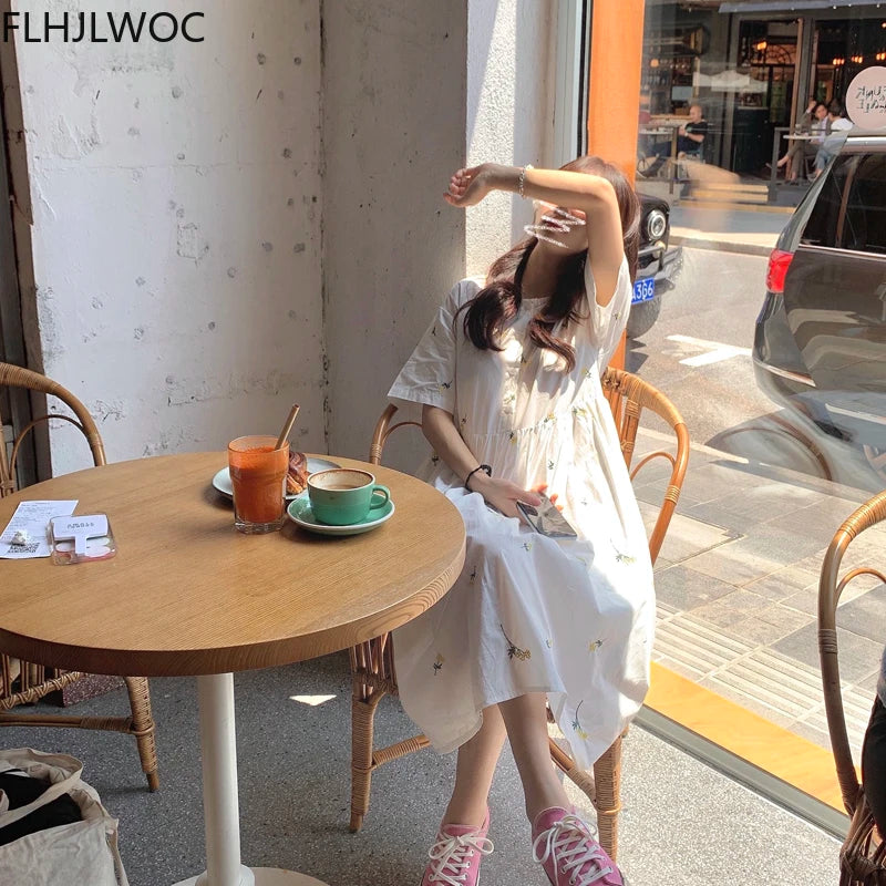 Loose Floral Cute Japanese Style Button Shirt Dress
