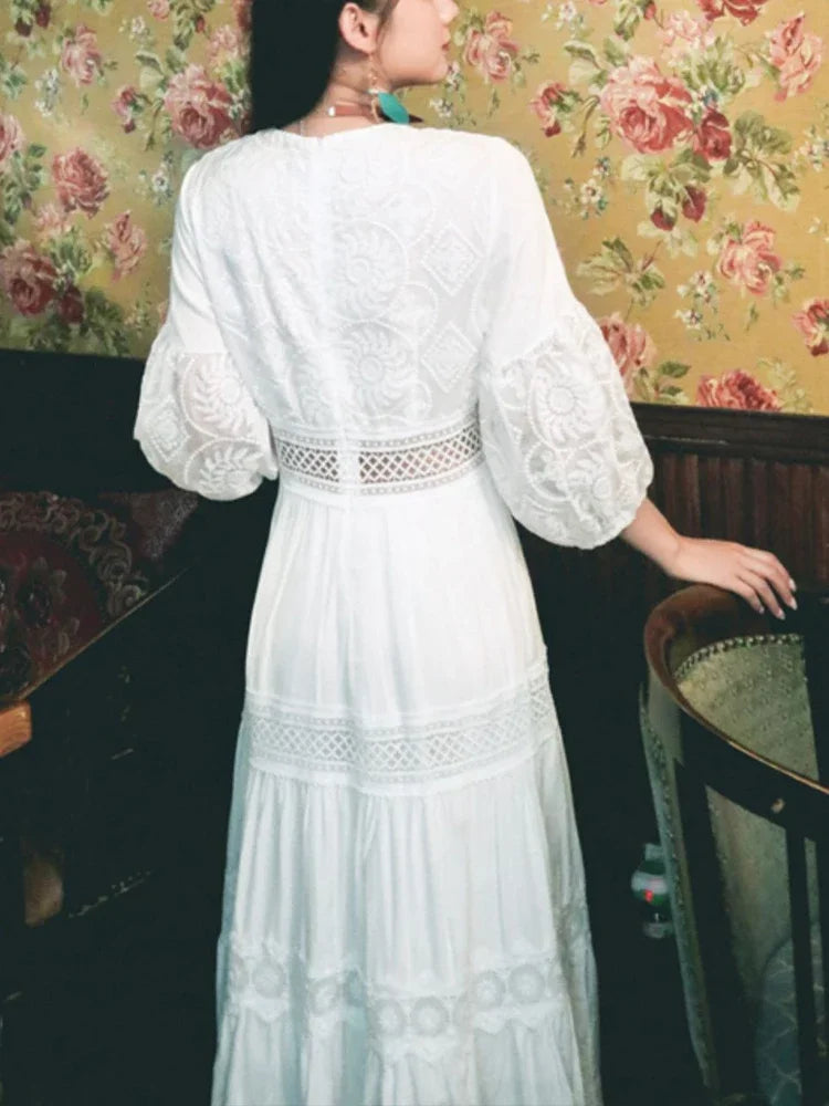 Lightweight Elegant Boho White Lace Summer Dress