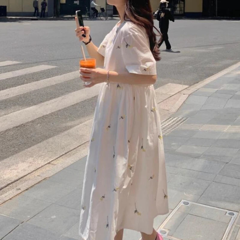 Loose Floral Cute Japanese Style Button Shirt Dress