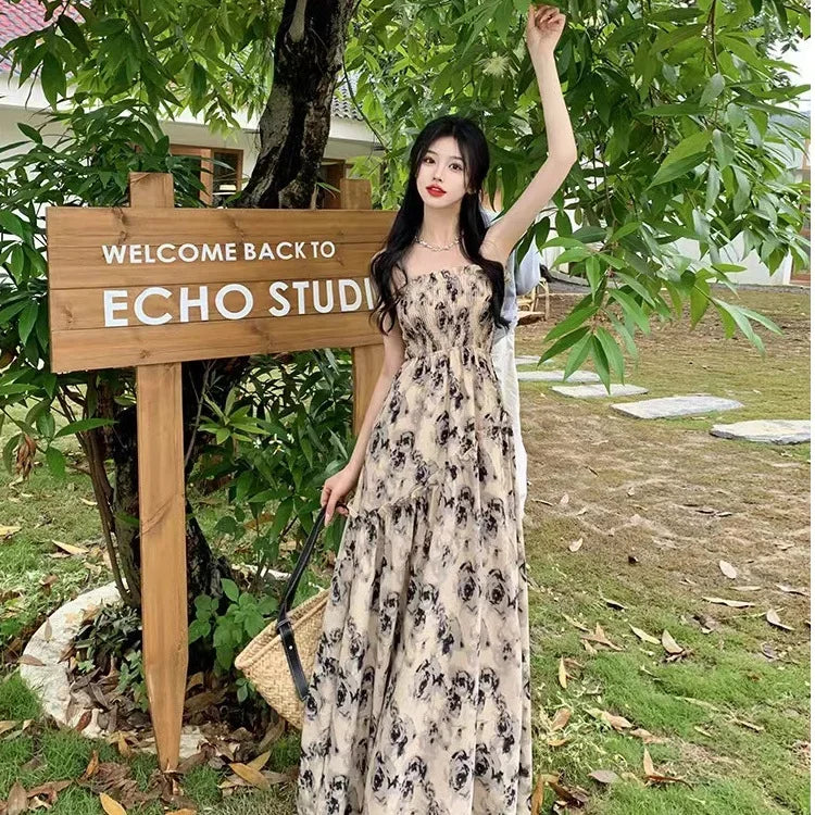 Elegant High Waisted Strap Sun Dress
