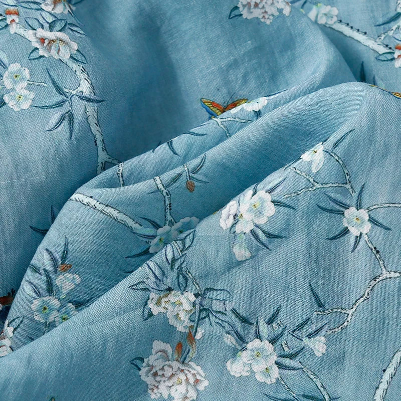 Blue Floral Waist Tie Light Summer Dress
