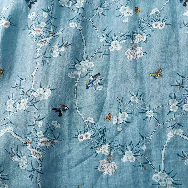 Blue Floral Waist Tie Light Summer Dress