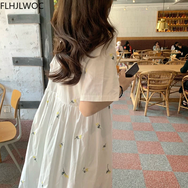 Loose Floral Cute Japanese Style Button Shirt Dress