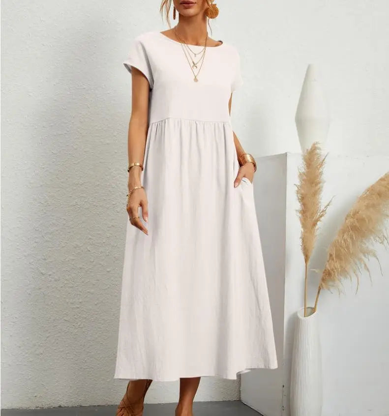 Short Sleeve Cotton Pleated Elegant Dress – Summer Dresses Canada 🍁