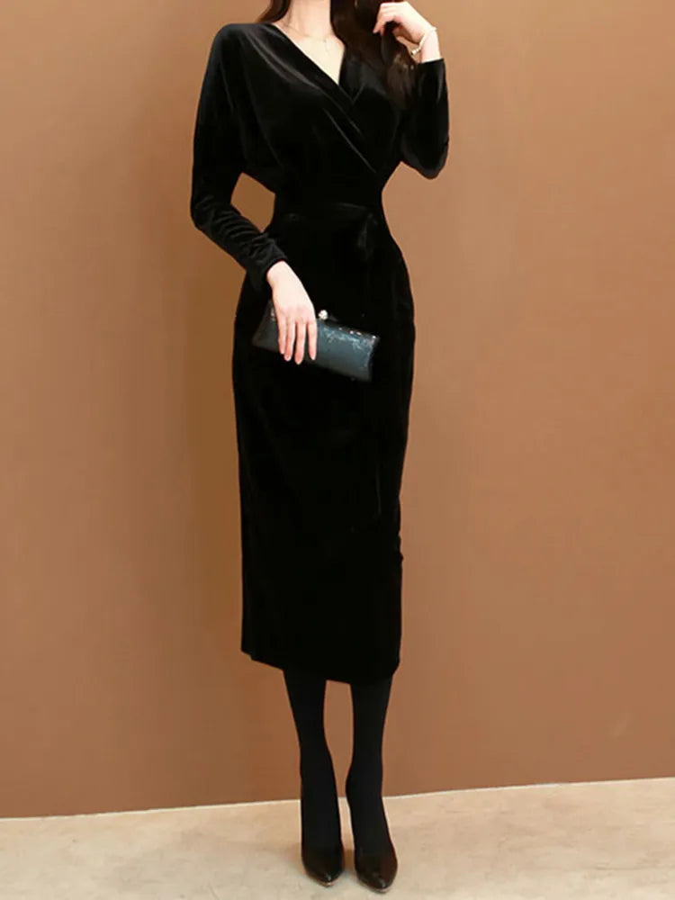 Elegant Solid Black Dress
