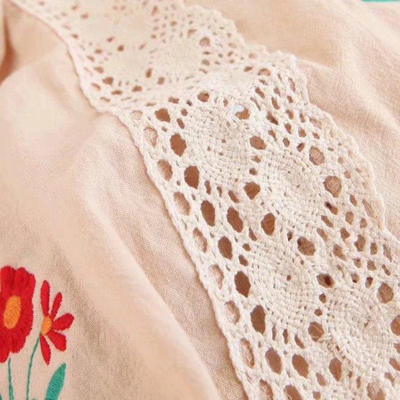 Light Vintage  Long Floral Embroidered Lace Beach Dress