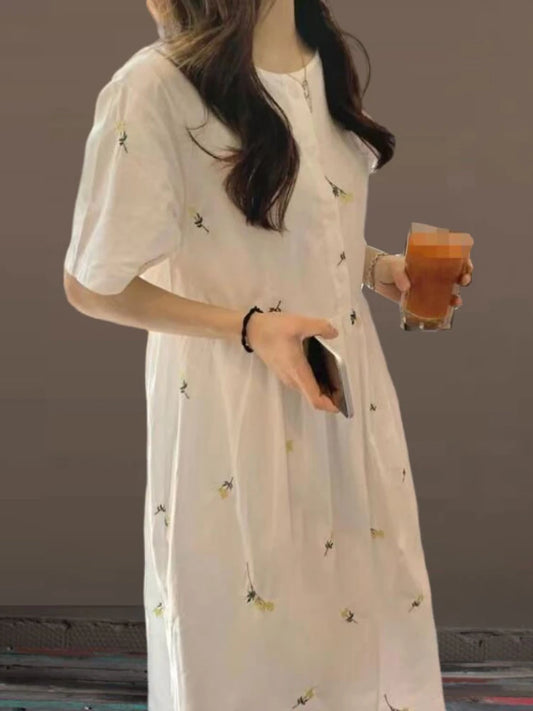 Loose Floral Cute Japanese Style Button Shirt Dress