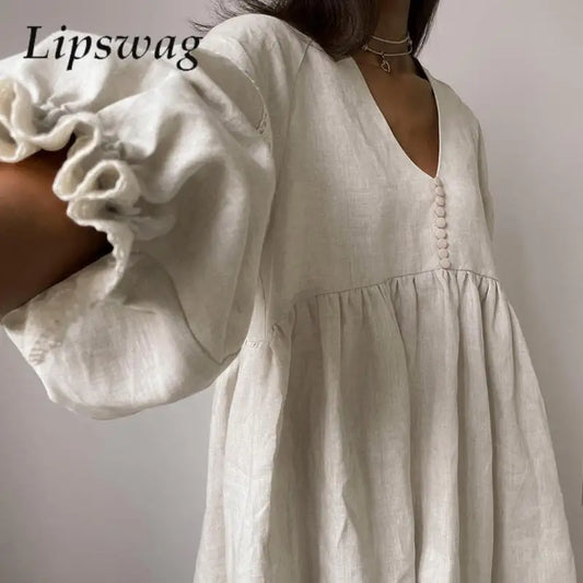 Summer French Style Dress Poofy Sleeves