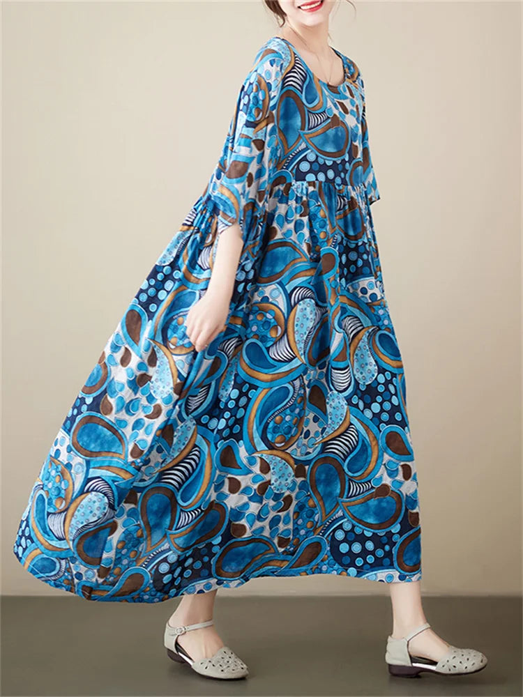 Ladies Clothes Loose Cotton Summer Dresses Oversized Boho Casual Loose Women Print Cotton Sun Dress Summer Ladies Clothes Loose Cotton Summer Dresses Oversized Boho Casual Loose Women Print Cotton Sun Dress Summer