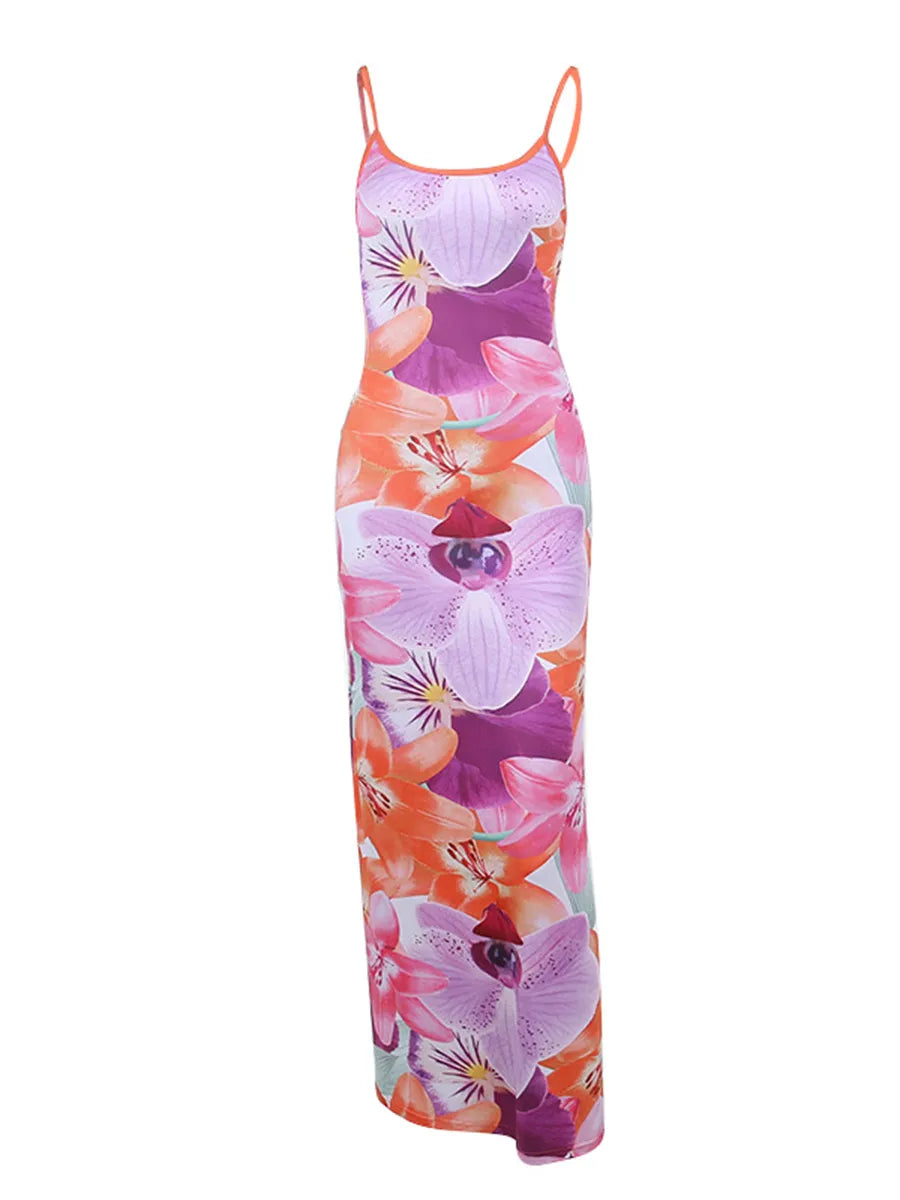 Flower Petal Bodycon Maxi Dress